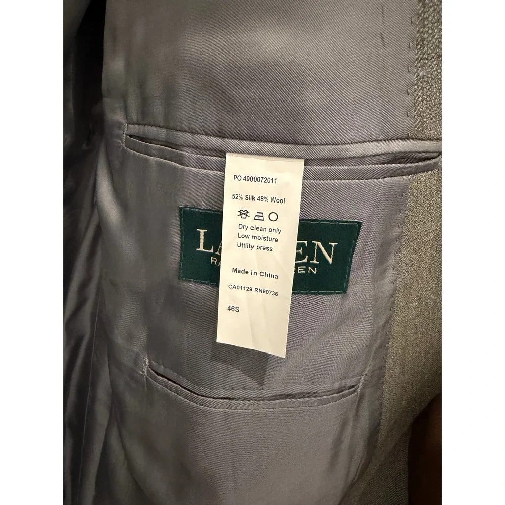 Lauren Ralph Lauren Mens 46S Grey Herringbone Silk Wool Blazer Sport Coat Jacket
